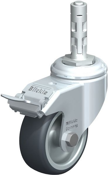 Blickle LKRA-TPA 80G-11-FI-E11 Apparate-Lenkrolle mit Rückenloch & Feststeller, Thermoplastisches Gummi-Elastomer, Grau, 705277