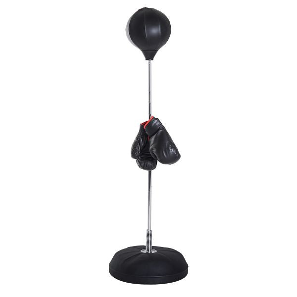 HOMCOM Box-Set mit Punchingball, höhenverstellbar, inkl. Boxhandschuhe, 126-144cm, Schwarz, A91-059BK