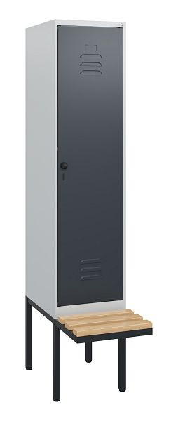 C+P Umkleidespind Classic PLUS, 1950x400x815mm, 7035/7016, Drehriegel, Buche-Sitzleisten, 0800405-12 S10008