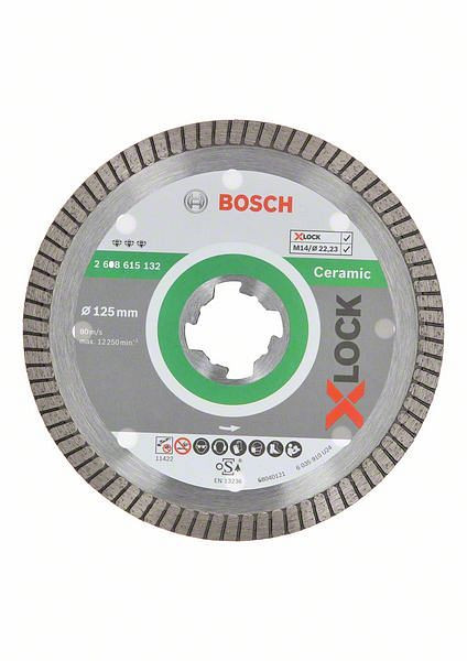 Bosch Diamanttrennscheibe X-LOCK Best for Ceramic Extra Clean Turbo, 125 x 1,4 x 7 mm, 2608615132