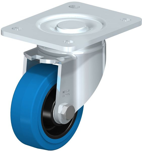 Blickle LH-POEV 100K-3-SB Stahlblech-Lenkrolle, Schwerlast-Ausführung, mit Anschraubplatte, Elastik-Vollgummi, Blau, 741408