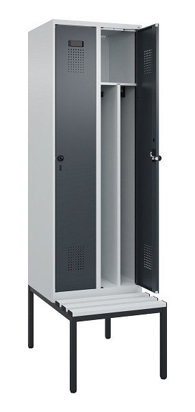 C+P Spind Evolo PLUS, 2 Abteile, 2120x600x815mm, 7035/7016, Drehriegel, Sitzfläche Kunststoff, Sitzbank, 0490507-20F S10066