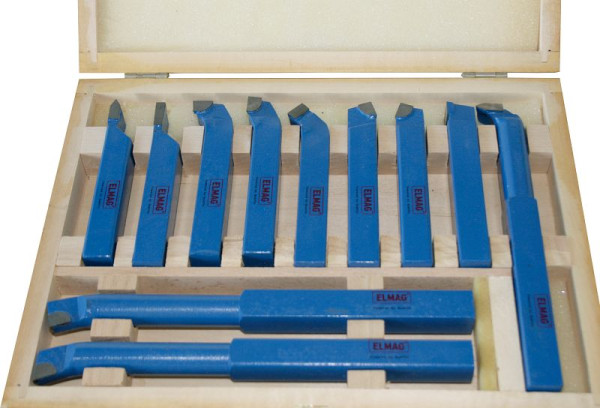 ELMAG Drehstähle-Satz 16x16 mm, 11-teilig, mit aufgelöteten HM-Platten, in Holzkassette, 89157