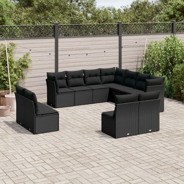 vidaXL 11-teilig Garten-Sofagarnitur mit Kissen Schwarz Poly Rattan, 3249654