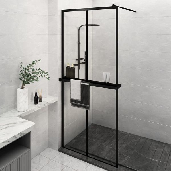 vidaXL Duschwand mit Ablage für Walk-In-Dusche Schwarz 100x195 cm ESG, 3185468