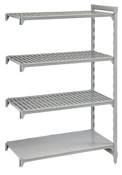 Cambro Camshelving® Premium, Anbaueinheit, 3 geschlitzte Fachböden und 1 fester Fachboden, 200 kg pro Fachboden, 60x143,5x180 cm, MPA61418VS4PKG490