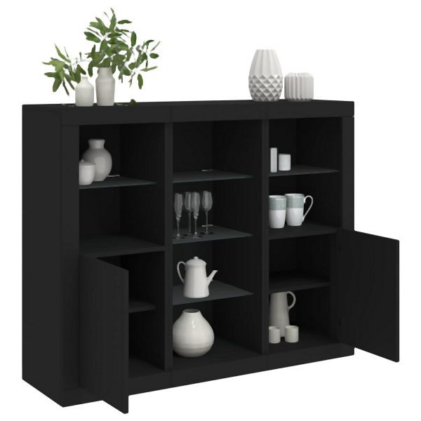 vidaXL Sideboards mit LED-Leuchten 3 Stk. Schwarz Holzwerkstoff, 3209122
