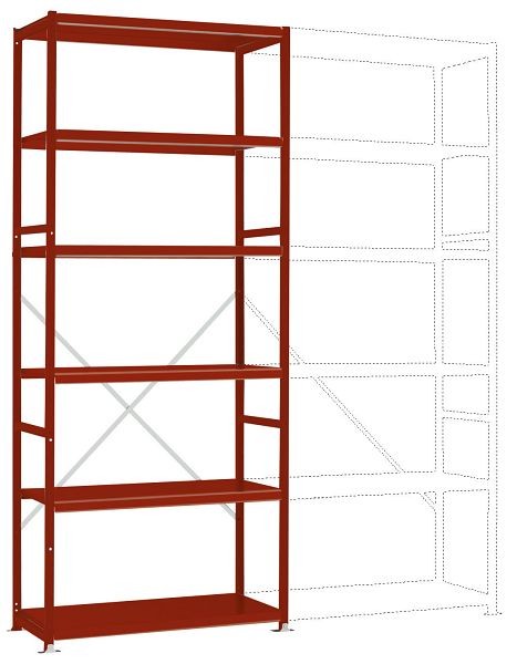 Manuflex Fachboden-Steckregal Color Grundregal mit 6 Stahlböden, HxBxT = 2500 x 1030 x 300 mm, rubinrot, RP1251.3003