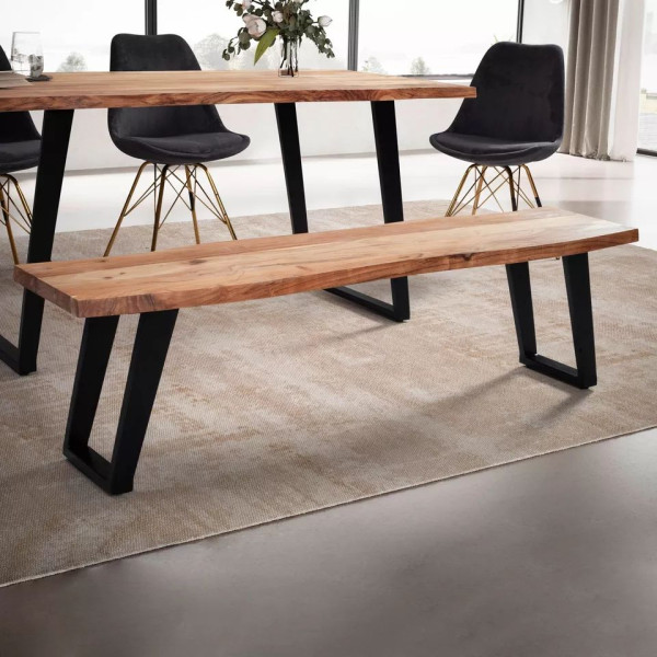 Wohnling Esszimmerbank 120x40x45,5 cm Akazie Massivholz/Metall, Esstischbank Modern, Holzbank ohne Lehne, Küchenbank mit U-Beinen, Sitzbank Klein, WL7.301