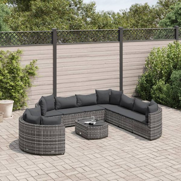 vidaXL 10-teilig Garten-Sofagarnitur mit Kissen Grau Poly Rattan, 3308410