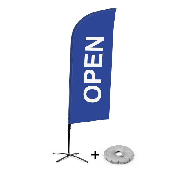 Showdown Displays Beachflag Alu Wind Komplett-Set Geöffnet Blau Englisch Kreuzständer, BFAW310-CB30-WB-I57