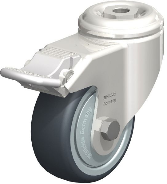 Blickle LKRXA-TPA 80KD-11-FI-FK Edelstahl-Apparate-Lenkrolle mit Rückenloch & Feststeller, Thermoplastisches Gummi-Elastomer, Grau, 574343