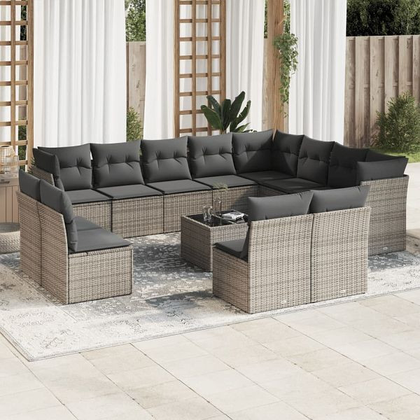 vidaXL 13-teilig Garten-Sofagarnitur mit Kissen Grau Poly Rattan, 3250319
