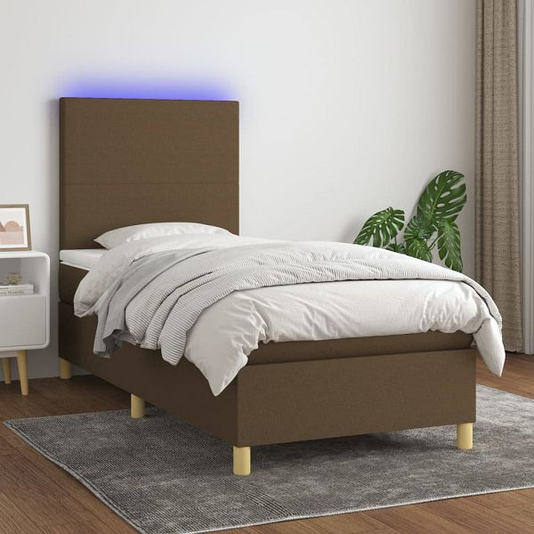 vidaXL Boxspringbett mit Matratze & LED Dunkelbraun 80x200 cm Stoff, 3135232