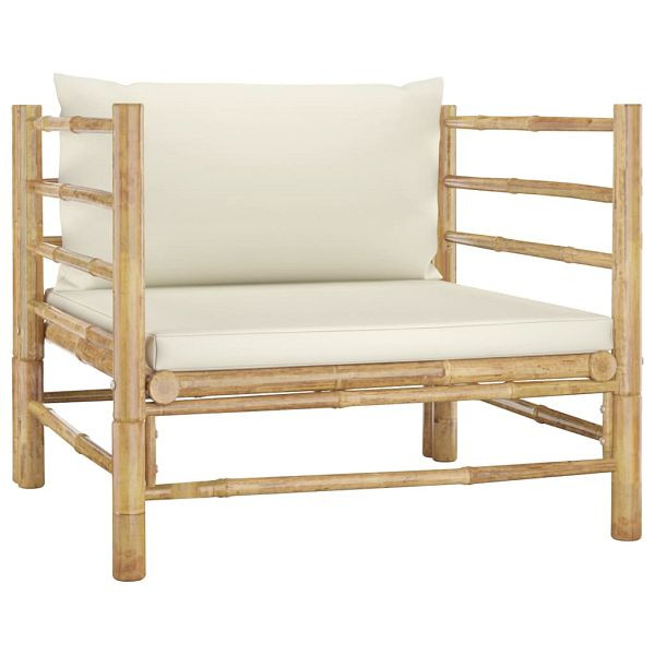 vidaXL Gartensofa mit Kissen Cremeweiß Bambus, 313148