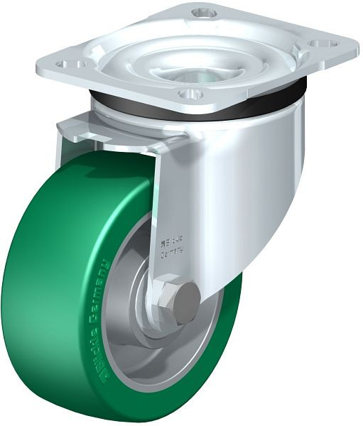 Blickle LK-ALST 100K-1 Stahlblech-Lenkrolle, schwere Ausführung, mit Anschraubplatte, Blickle Softhane®, Grün, 607291