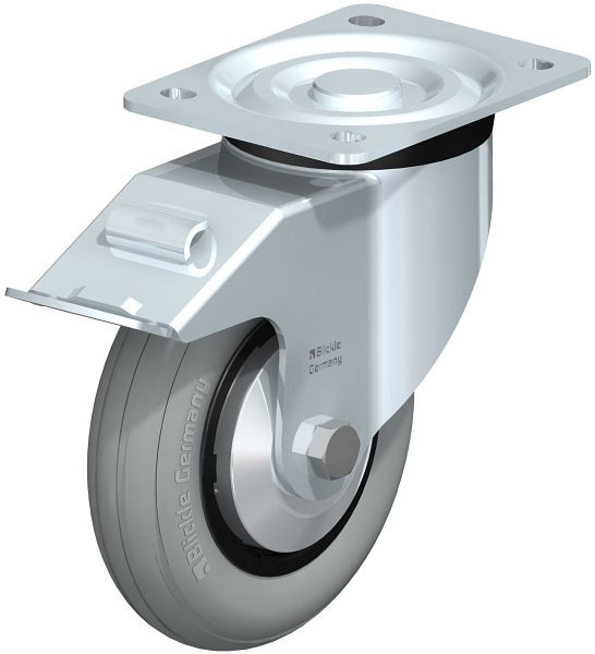 Blickle L-VWPP 160R-FI-SG-FA Stahlblech-Lenkrolle, mittelschwere Ausführung, mit Anschraubplatte & Feststeller, Weichgummi, Grau, 849943