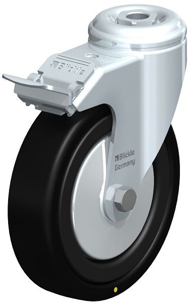 Blickle LKRA-VPA 126K-FI-EL-FA Apparate-Lenkrolle mit Rückenloch & Feststeller, Vollgummi, Schwarz, 225185