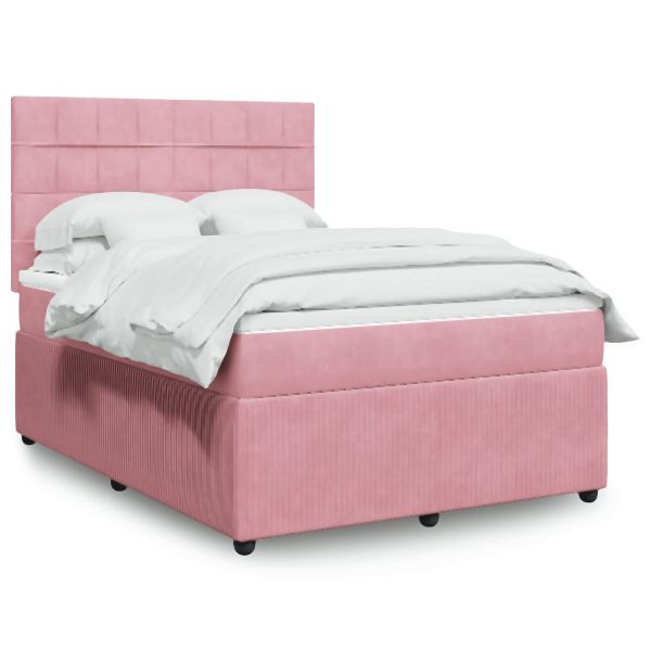vidaXL Boxspringbett mit Matratze Rosa 160x200 cm Samt, 3294687