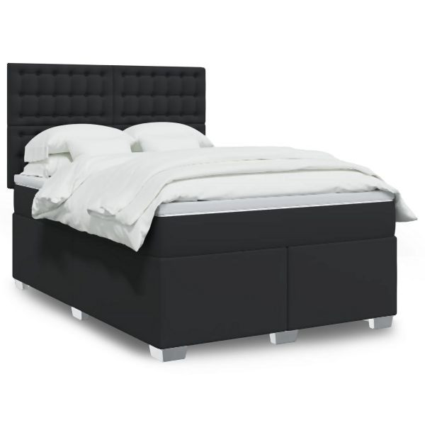 vidaXL Boxspringbett mit Matratze Schwarz 140x200 cm Kunstleder, 3290724