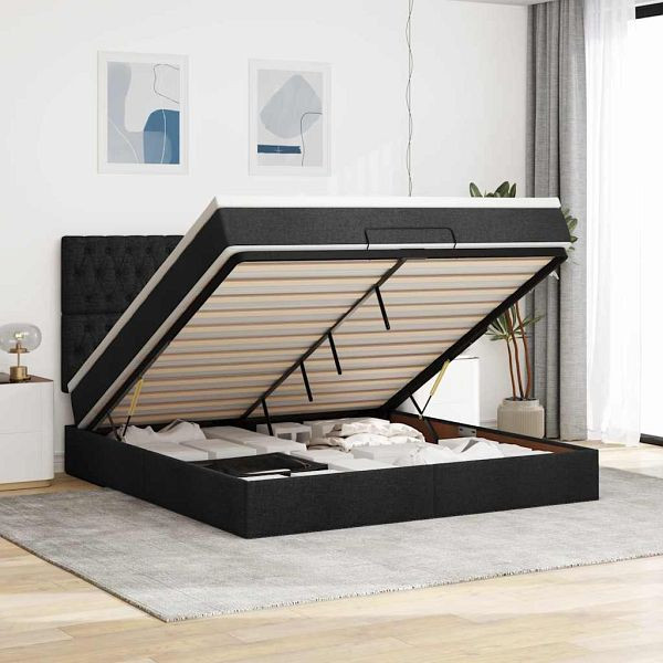 vidaXL Ottoman-Bett mit Matratze & LEDs Schwarz 180x200 cm Stoff, 3314109