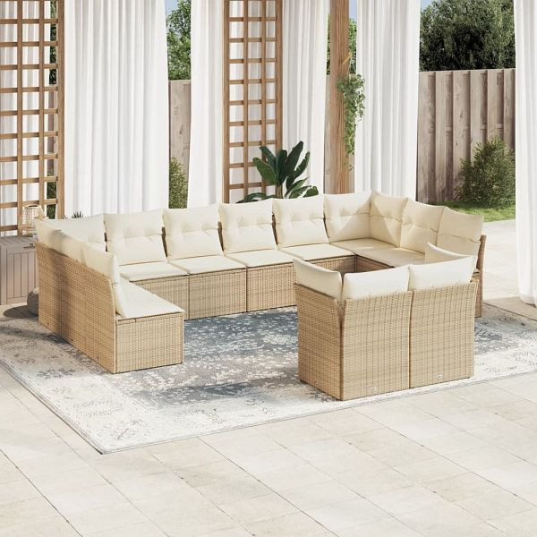 vidaXL 12-teilig Garten-Sofagarnitur mit Kissen Beige Poly Rattan, 3218428