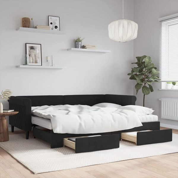 vidaXL Tagesbett Ausziehbar mit Schubladen Schwarz 90x200 cm Samt, 3197847