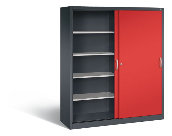 C+P Schiebetürenschrank Acurado, H1950xB1600xT500mm, Farbe: Schwarzgrau / feuerrot, Bügelgriff, 5 OH, 2150-00 S10202
