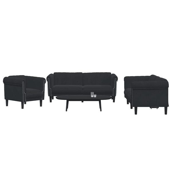 vidaXL 3-teilig Sofagarnitur Schwarz Samt, Füllung: Schaumstoff, 3209214