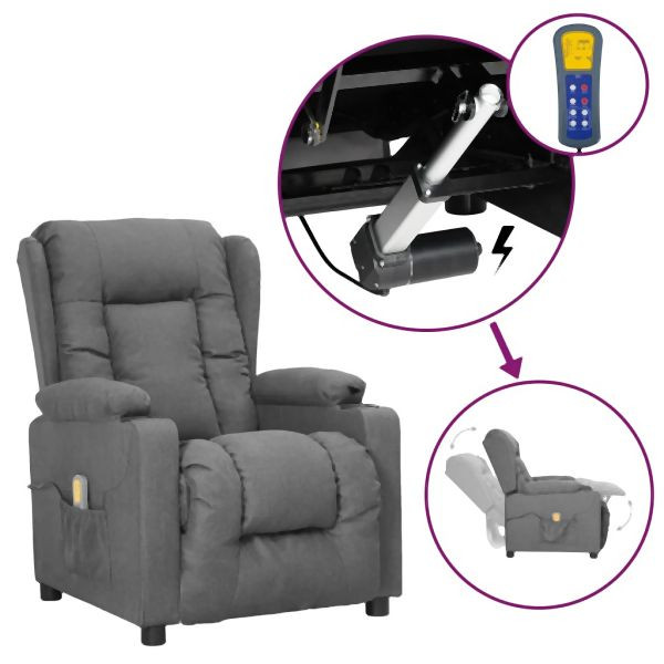 vidaXL Massagesessel mit Aufstehhilfe Hellgrau Stoff, 3093433