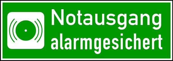 Schilder Klar Notausgang alarmgesichert, 300x105 mm Folie selbstklebend, langnachleuchtend, 1352/86