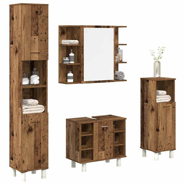 vidaXL 4-tlg. Badmöbel-Set Altholz-Optik Holzwerkstoff, 3328557