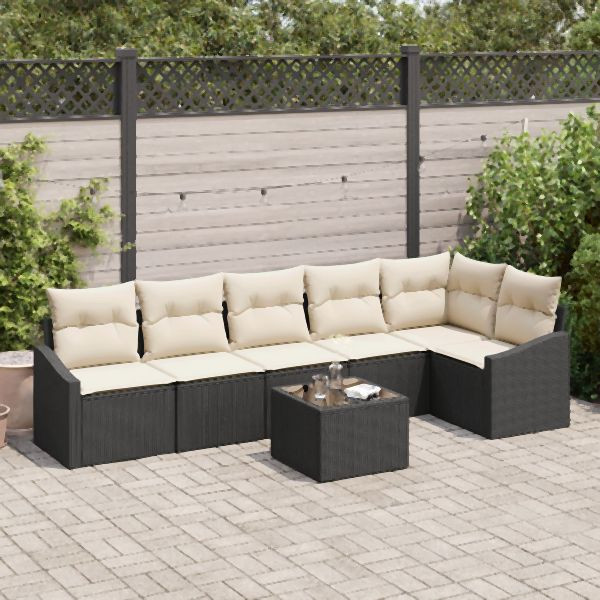 vidaXL Garten-Sofa-Set Set aus 7 Schwarz PE-Rattan Outdoor-Sofa, 3355416
