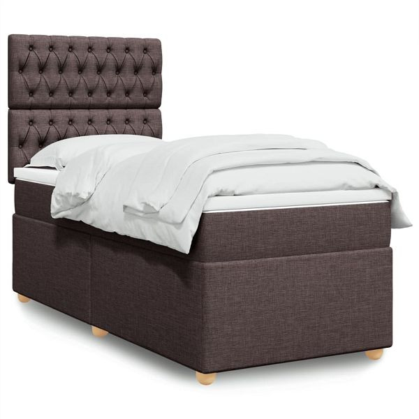 vidaXL Boxspringbett mit Matratze Dunkelbraun 90x190 cm Stoff, 3293445