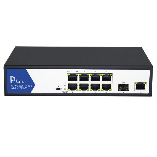 VALUE PoE+ Gigabit Ethernet Switch, 8+2 Uplink Ports (1x GbE und 1x SFP), 21.99.1193