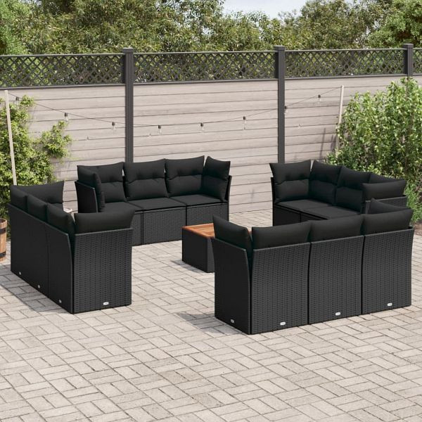 vidaXL 13-teilig Garten-Sofagarnitur mit Kissen Schwarz Poly Rattan, 3255866