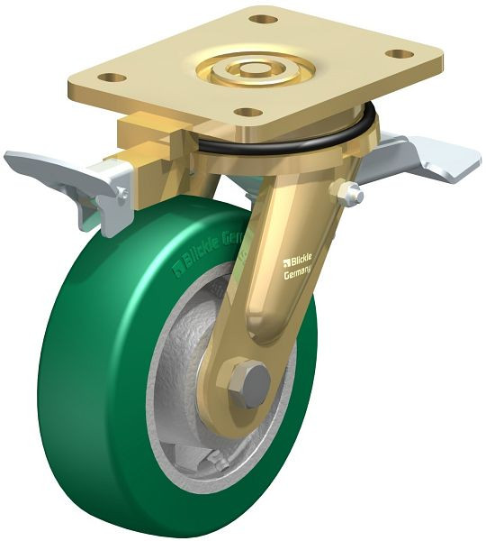 Blickle LS-GST 150K-ST-RI4 Stahlgeschweißte Schwerlast-Lenkrolle, schwere Drehkranz-Ausführung mit Feststeller, Blickle Softhane®, Grün, 852419