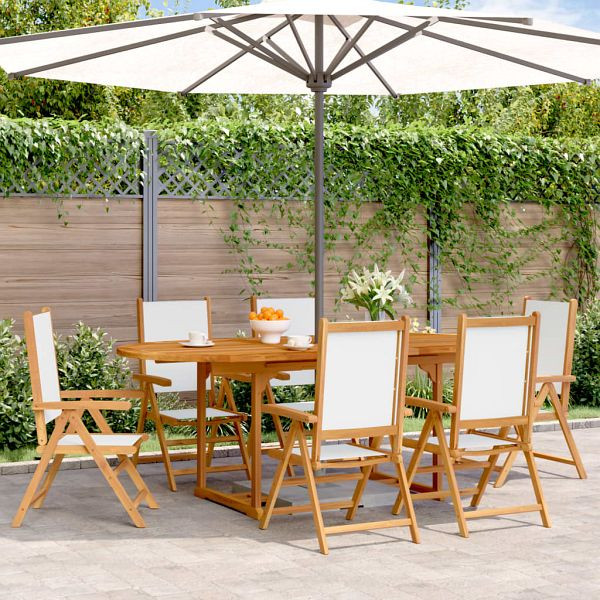 vidaXL 7-tlg. Garten-Essgruppe Stoff und Massivholz Cremeweiß, 3281724
