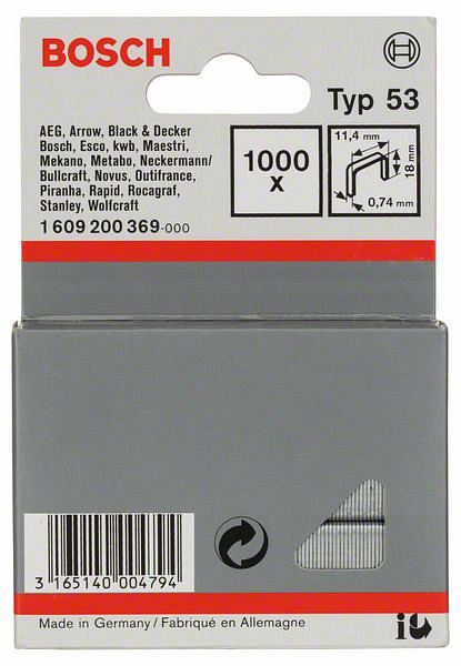 Bosch Feindrahtklammer Typ 53, 11,4 x 0,74 x 18 mm, 1000er-Pack, 1609200369