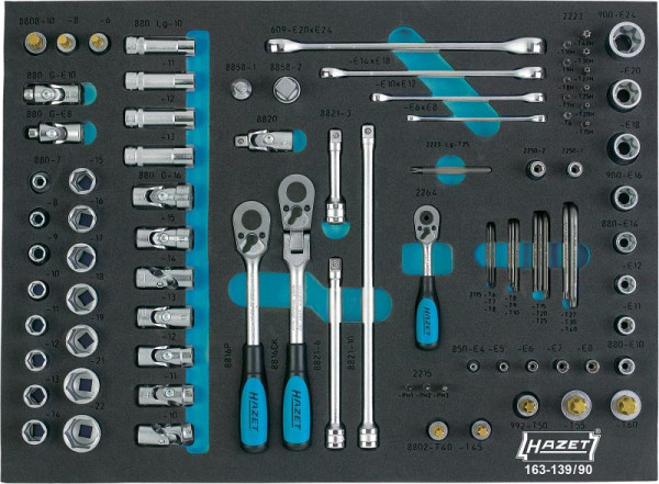 Hazet Steckschlüssel-Satz, Vierkant hohl 12,5 mm (1/2 Zoll), Vierkant hohl 10 mm (3/8 Zoll), Anzahl Werkzeuge: 90, 163-139/90