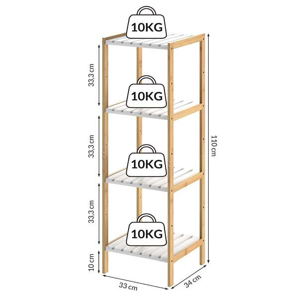 casaria Standregal Bambus Weiß 110x33x34cm, 107920