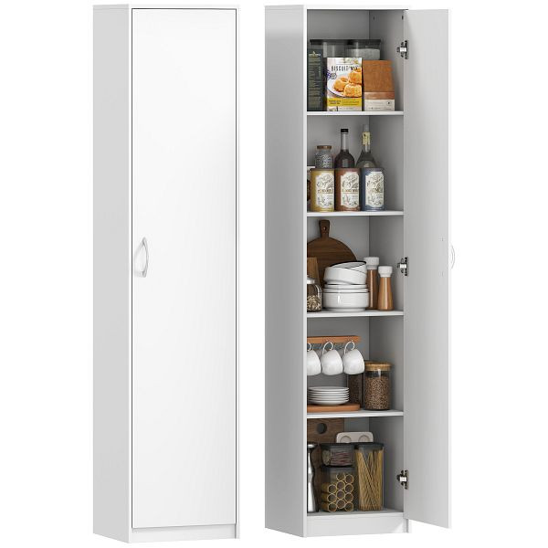 HOMCOM Küchenschrank, 5-Ebenen-Aufbewahrungsschrank, verstellbare Regale, für Wohnzimmer, Küche, Vorratskammer, Holz, Weiß, 83A-396V90WT