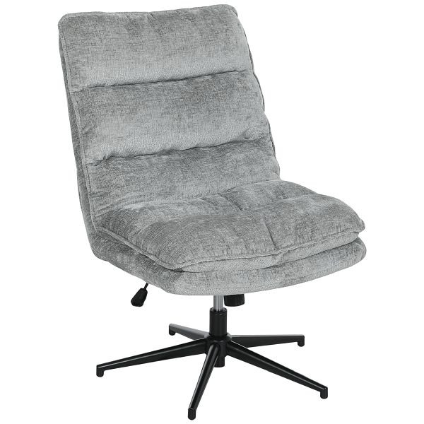 HOMCOM Armloser Polsterstuhl, drehbarer gepolsterter Bürostuhl mit weichem Stoffbezug, höhenverstellbar, Stahlbeine, Grau, 921-850V00GY