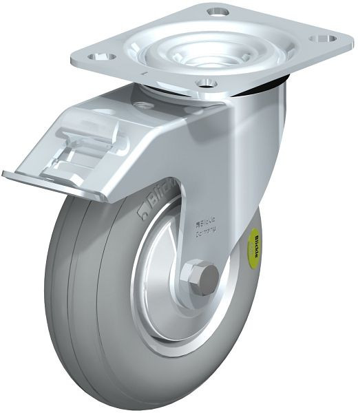 Blickle L-VW 125R-FI-SG-FA Stahlblech-Lenkrolle, mittelschwere Ausführung, mit Anschraubplatte & Feststeller, Weichgummi, Grau, 849914