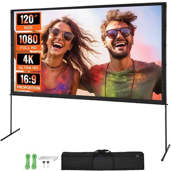 VEVOR Projektion Beamer Leinwand mit Ständer 120 Zoll HD 4K Outdoor Indoor Schnelles Klappbare Tragbare 16:9 für Heimkino, Camping, TYPM20ZJSPJ15KMU2V0