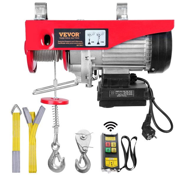 VEVOR elektrische Seilwinde 400kg bis 800kg Hubhöhe 12m 1450W Kupfermotor, DD1760LBS21FTGUZHV2