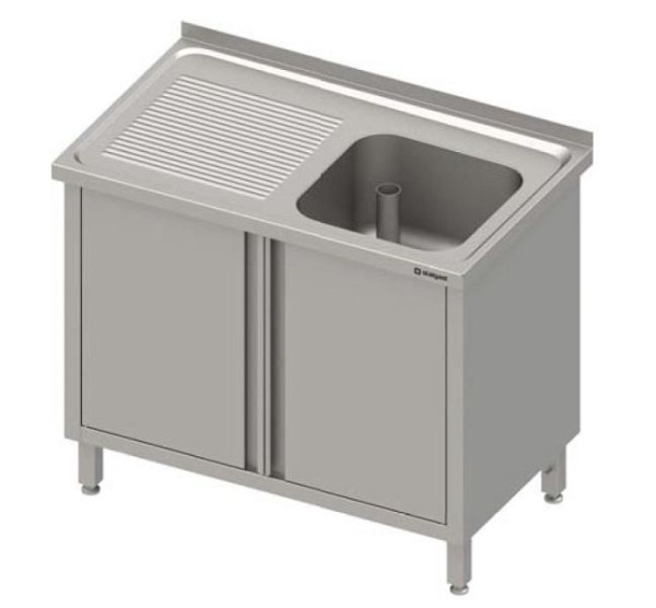 Stalgast Spülschrank mit Flügeltüren 1000x600x850 mm, mit einem Becken links, mit Aufkantung, verschweißt, VSK10620LA