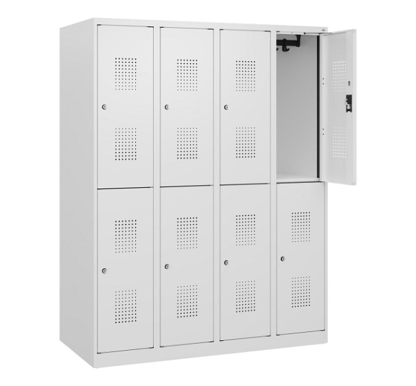 C+P Doppelstöckiger Spind Evolo PLUS, 8 Fächer, 1530x1200x500mm, 9016/9016, Zylinderschloss, 0493005-40 S10056