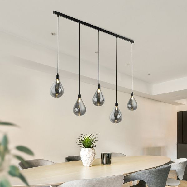 HOME DELUXE Hängeleuchte aus Glas CELIA Rauchgrau, 5-flammig, 61081