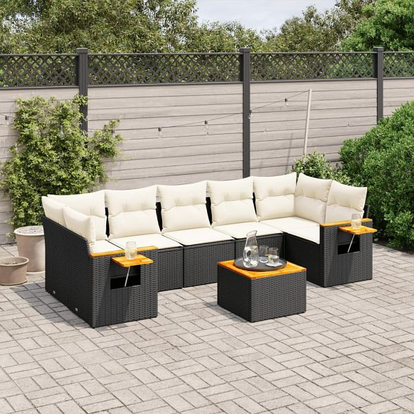 vidaXL 8-teilig Garten-Sofagarnitur mit Kissen Schwarz Poly Rattan, 3226651